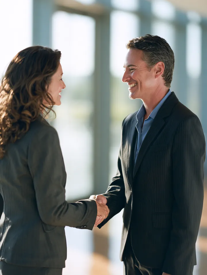 Two professionals sealing a personal loan agreement with a handshake